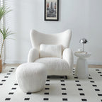 Oversized Modern Boucle Accent Chair with Ottomans, Furry Sherpa Elegant Single Sofa, Wingback Chair Living Room Chairs Comfy Upholstered Armchair for Bedroom Office Apartment Balcony,Cream White