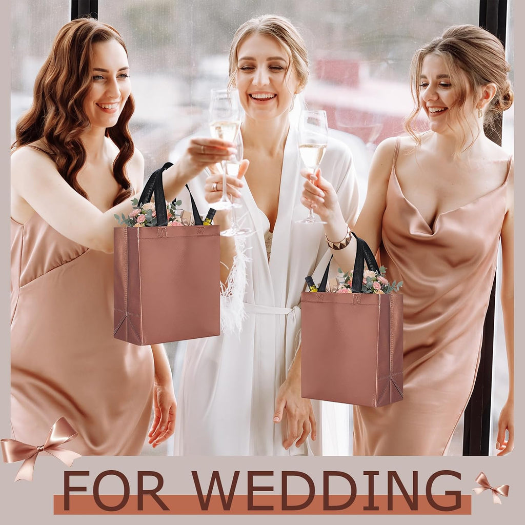 Eccliy Reusable Gift Bags Set Glossy Grocery Gift Tote Bag with Handle for Wedding, Bridal Shower, 4th of July, Summer Event(10 x 8 x 4.7 Inch,Coffee,80 Pcs)