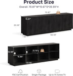 CHIC HOUSE 70" Fluted Mid Century Modern Buffet Cabinet with Storage, Farmhouse Storage Sideboard Cabinet with Doors, Accent Cabinet & Media Console for Living Room, Entryway, Black Walnut