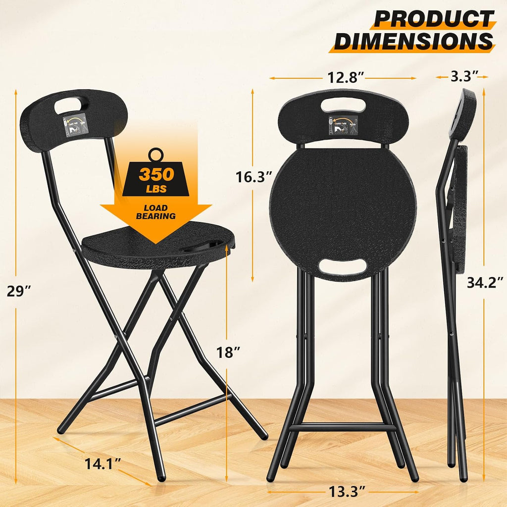 5Rcom Folding Stool, 2 Pack 18 inch Folding Bar Stool with Backrest and Handle, Foldable Stools for Adults Up to 350lbs, Collapsible Round Folding Counter Height Stool Chair for Camping Kitchen