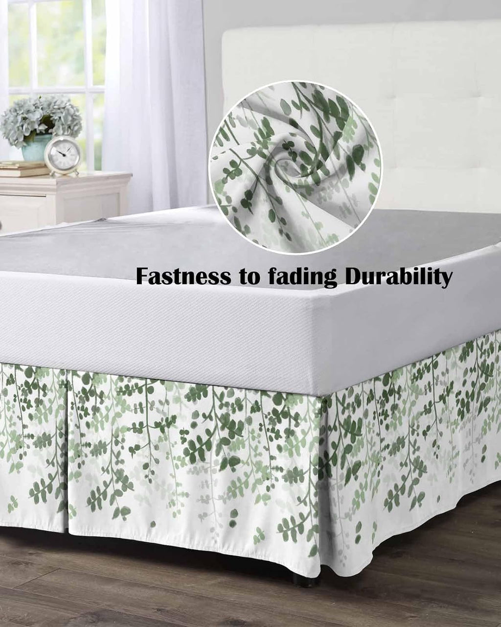 Bed Skirts Queen Size 18 Inch Tailored Drop Sage Green Leaves Wrap Around Bed Skirt with Split Corners Hotel Quality Bedskirt Farmhouses Leaf Branches Dust Ruffle for Queen Bed Skirt Bedroom Decor