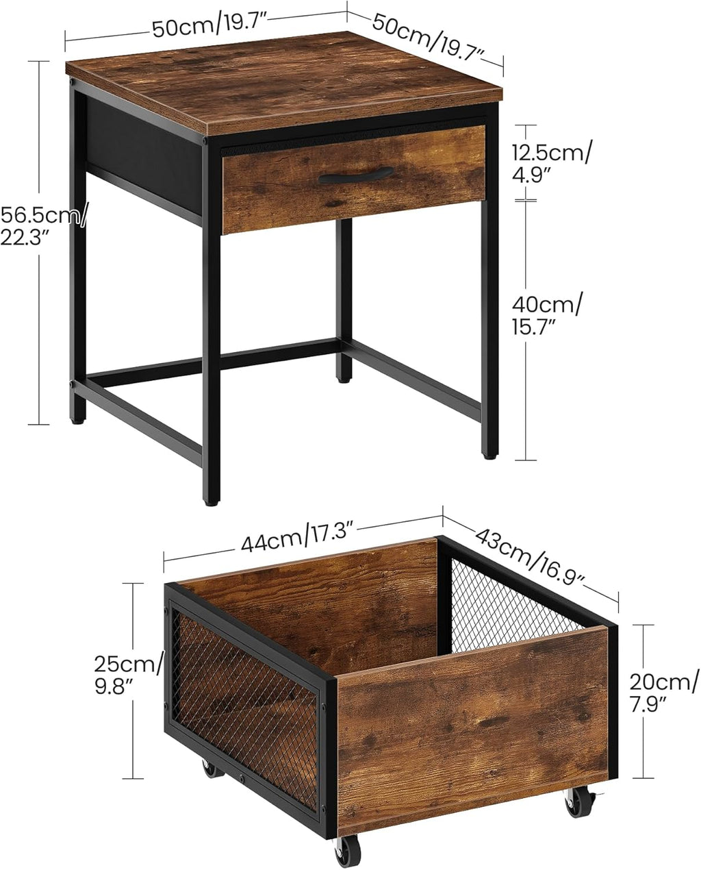 CHOEZON End Table and Height Adjustable Drink Table Bundle, for Small Space, Sofa, Living Room, Bedroom, TBZ55BF-TBZ31BF