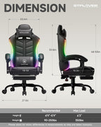 GTPLAYER Gaming Chair, Ergonomic Computer Office Chairs for Adults with Footrest, Height Adjustable, Linkage Armrests, 90-155° Recline & Headrest Lumbar Support, RGB Black