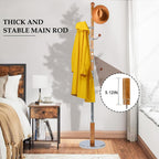 Wood Coat Rack Freestanding, Natural Coats Tree Stand with 14 Hooks, 73" Sturdy and Easy Assembly Coat Rack Stand for Entryway, Hallway, Bedroom, Bags, Hats (Metal Disc Base, Walnut Swivel Hook)
