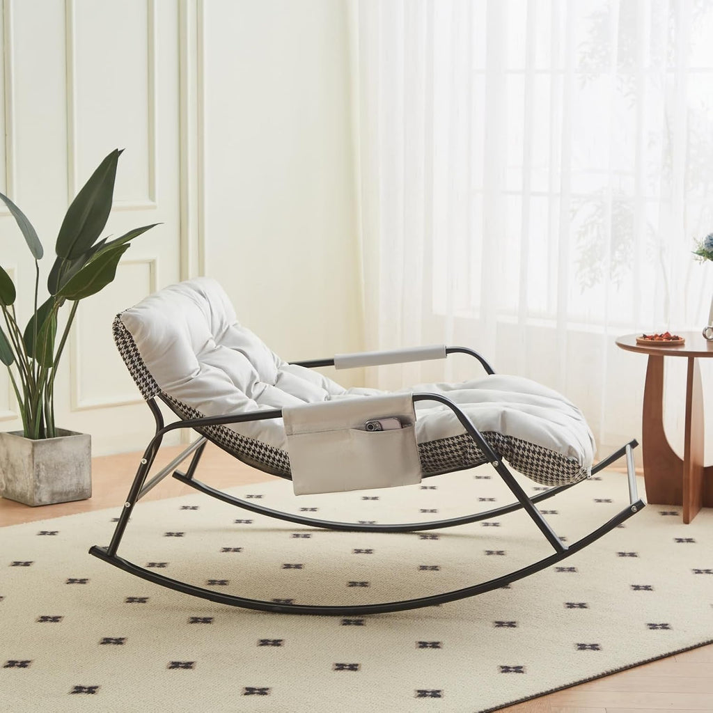 Rocking Chair with Extra-Wide Technical Leather Upholstered Gliding Boucle Reclining, Modern Accent for Living Room Nursery Bedroom -White