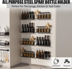 Riciakik 8 Pack Spray Bottle Holder Wall-Mounted, Aerosol Spray Can Holder Storage Rack, Heavy-Duty Paint Bottle Organizer with 40 Holes, Steel Black Spray Rack for Garage, Shop, Home or Tool Trailer