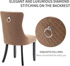 Velvet Dining Chairs Set of 6, Upholstered Dining Room Chairs with Nailhead Trim, Sillas de Comedor Modernas 6, Wooden Kitchen Chairs for Dining Room, Living Room, Kitchen, Bedroom, Brown