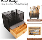 Kitchen Utensil Holder Countertop, Extra Large Utensil Organizer with Drawer, 2 Tier Utensil & Silverware Holder for Counter, Countertop Organizer for Cooking Utensil Cutlery, Quick Dry Diatomite Base