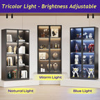 Display Cabinet with Glass Doors, 4-Tier Curio Cabinet with 3 Color Lights,Glass Display Case for Collectibles with Adjustable Shelves-Toys,Books,Figures,Exhibit(63" Black)