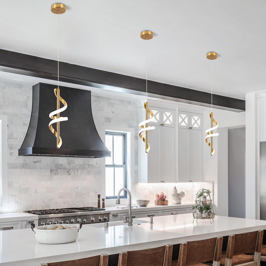 Spiral Led Pendant Light Fixtures, 5500K Gold Modern Led Pendant Light Kitchen Island, Adjustable Height Kitchen Island Lights Fixtures for Dining Room Bedroom Sink