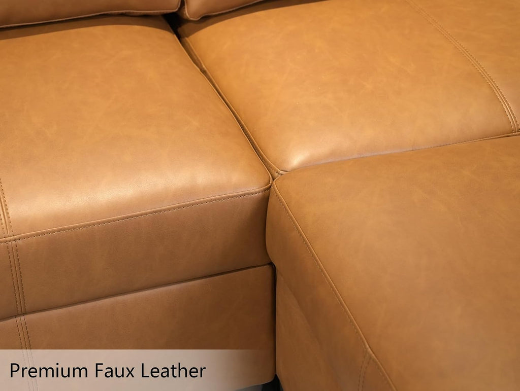 EASE MOOSE Leather Modualr Sectional Couch Sofa with Storage Ottomans,Faux Leather Sectional Sofa Brown U Shaped Modular Couch