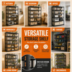Bolt-Free 6 Tier Metal Bookshelf, 2 in 1 Adjustable Tall Bookcase, 1800LBS Heavy Duty Deep Book Shelf, Industrial Black Wide Bookshelf, Modern Book Shelves for Bedroom, Living Room, 40"W x16"D x 82"H