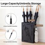 Goplus Metal Umbrella Holder, Rectangular Indoor Umbrella Stand Freestanding w/Removable Drip Tray, 4 Hanging Hooks, Heavy-Duty Umbrella Holders for Entryway, Home Office, 11 x 5 x 16 Inch, Black