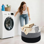 65L Large Blanket Basket,Woven Rope Laundry Basket Hamper with Handles,Decorative Nursery Basket Storage Bin for Toys, Pillows, Clothes Organizer, Living Room, Bedroom, Bathroom, Black