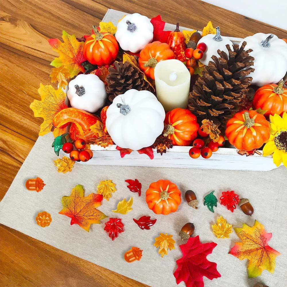 90 Pieces Acrylic Gems Leaves Mini Acrylic Pumpkin Maple Leaves Acorns Crystals Gems for Thanksgiving Home Decor Autumn Table Scatters Decoration Favor Vase Filler(6 Colors)