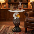 Animal End Tables, Eagle Head Accent Table with Artificial Marble Top, Resin Animal Statue Side Table for Living Room, Bedroom, Man Cave, Home Bar