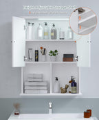 HAIOOU Bathroom Wall Cabinet with Motion Sensor LED Light, Wooden Medicine Cabinet Wall Mounted Cupboard, Over Toilet Storage Cabinet with Buffering Hinges and Adjustable Shelf - Modern White