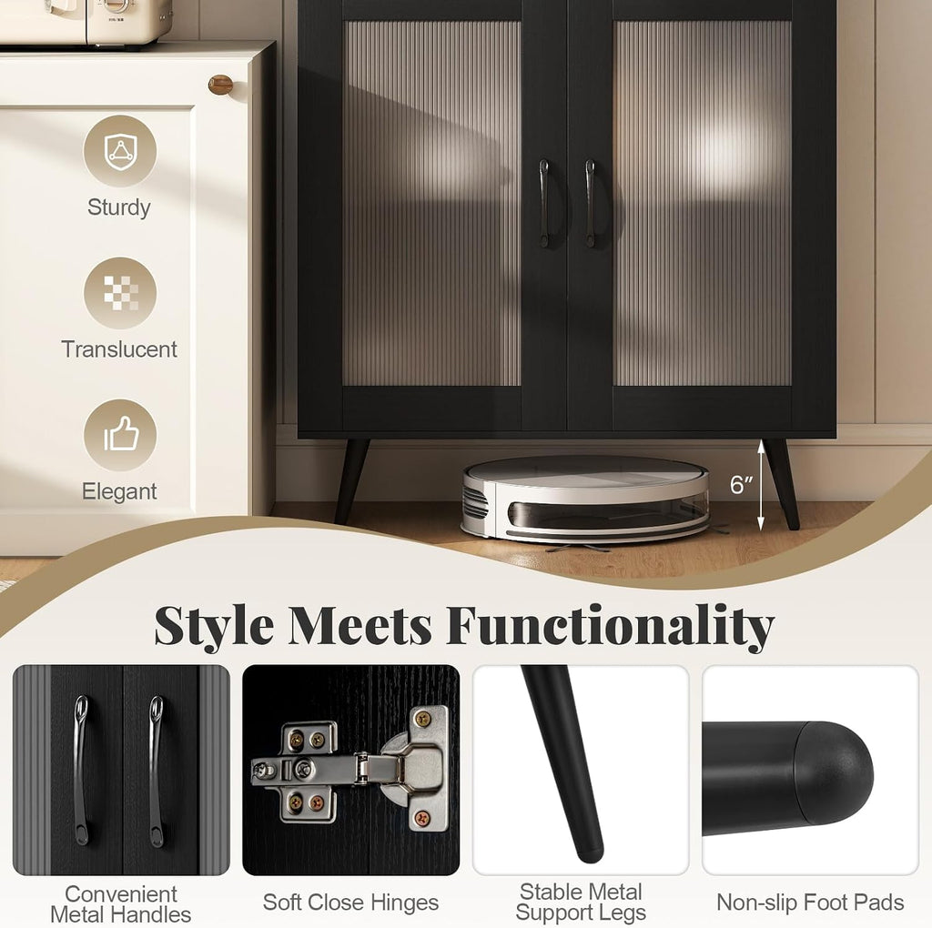 70.5”H Pantry Cabinet, 5-Tier Food Pantry with 4 Transparent Doors & Adjustable Shelves & Metal Legs, Tall Storage Cabinet for Kitchen, Living Room, Dining Room, Home Office, Bathroom (Black)