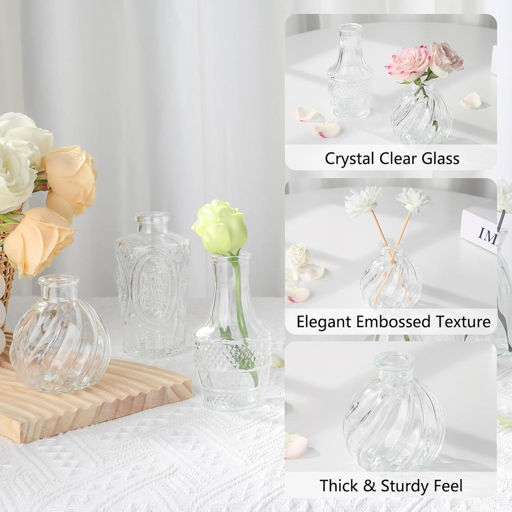 RUCKAE Glass Bud Vases Mini Flower Vase Small Vintage Vases for Centerpiece Table Wedding Decorations Home Decor Party(Transparent 32pack)