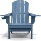 SERWALL Folding Adirondack Chair, HDPE Adirondack Chairs Set of 2, Plastic Outdoor Chairs- Looks Exactly Like Real Wood- Navy