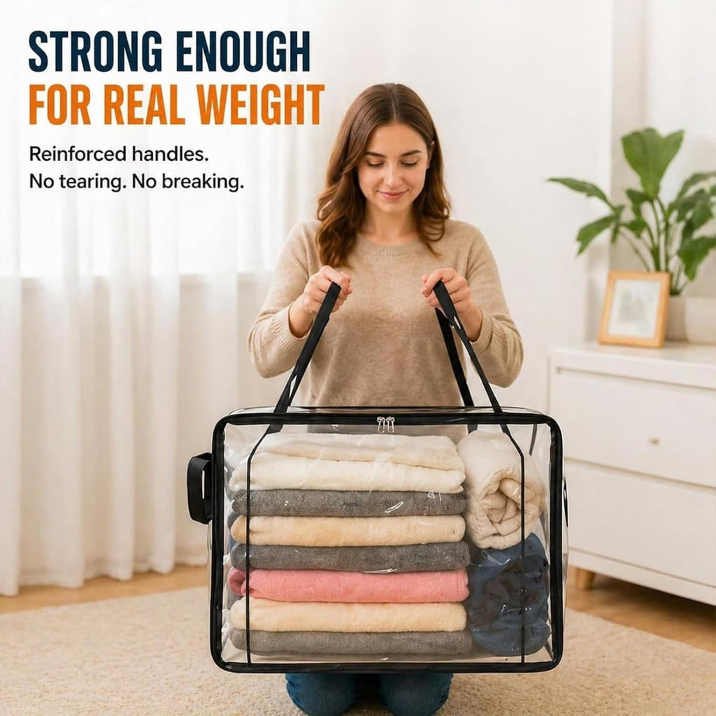 Stuffed Storage Pvc Organizer Bag Doll Storage Container Waterproof, Large Heavy Duty Thick Plastic Clear Storage, Large Clear Thick Plastic Storage Box with Hinged Lid for Clothes (black*4)
