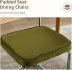 Mid Century Modern Dining Chairs Set of 2, Rattan Dining Chairs with Cane Back and Upholstered Seat, Chrome Cantilever Metal Frame, Kitchen & Dining Room Chairs, Sillas de Comedor (Green)
