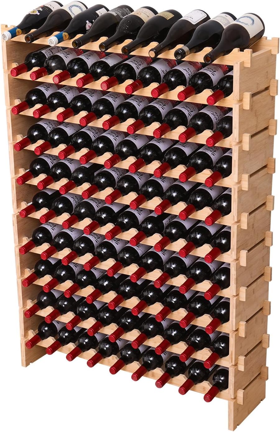 90 Bottle Bamboo Wine Rack Stackable Storage Freestanding Floor Wooden Modular fWine Rack Shelf