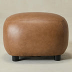 KINWELL 23" Wide Faux Leather Upholstered Ottoman, Mid-Century Modern Living Room Footrest with Soft Padded Seat, Footstool for Bedroom, Entryway or Living Room, Camel