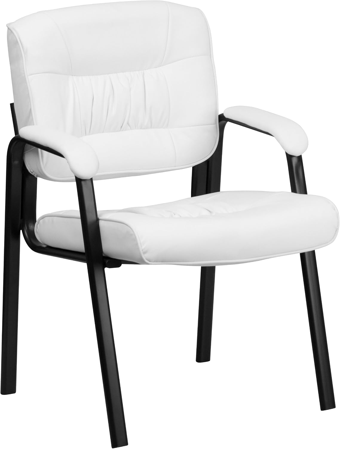 EMMA + OLIVER White LeatherSoft Executive Reception Chair with Black Metal Frame