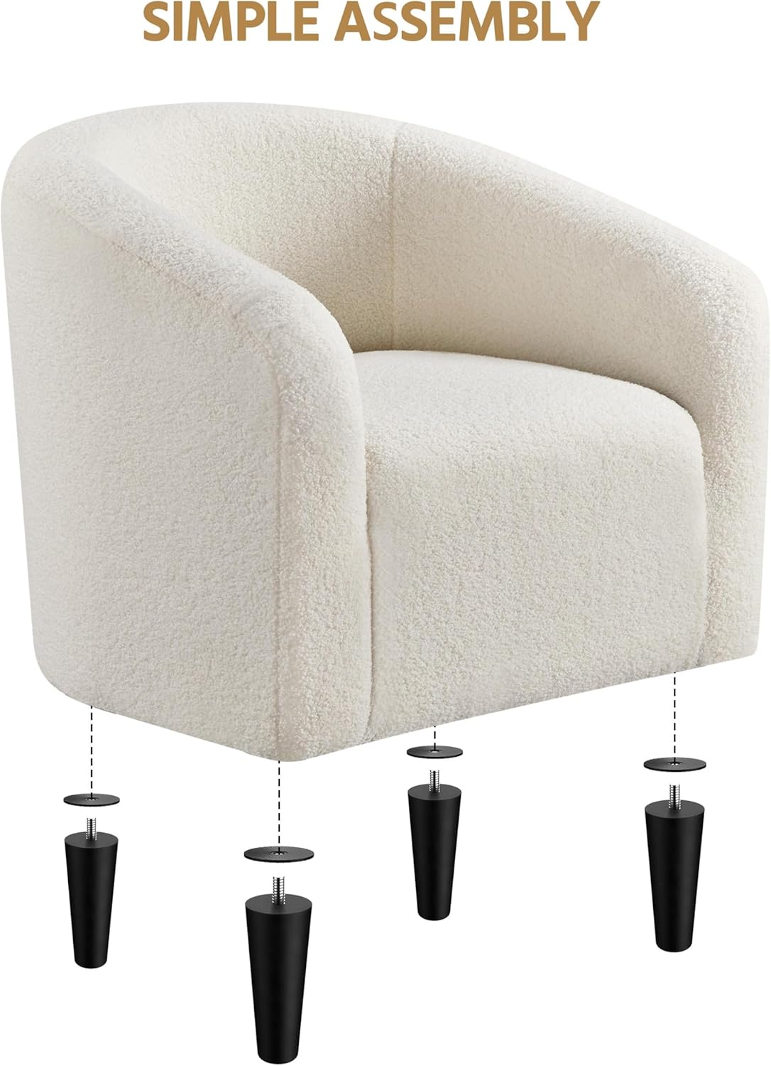 Yaheetech Accent Barrel Chair, Boucle Fabric Club Chair, Furry Sherpa Elegant Armchair with Cozy Soft Padded, Suitable for Living Room Bedroom Reception Room Office, Ivory
