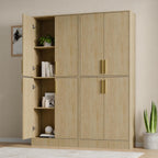 Housoul 71" Tall Pantry Cabinet with 4 Doors, Kitchen Pantry Storage Cabinet, Freestanding Larder Cupboard, Utility Kitchen Hutch with Gold Handles for Dining Room, Bathroom, Natural