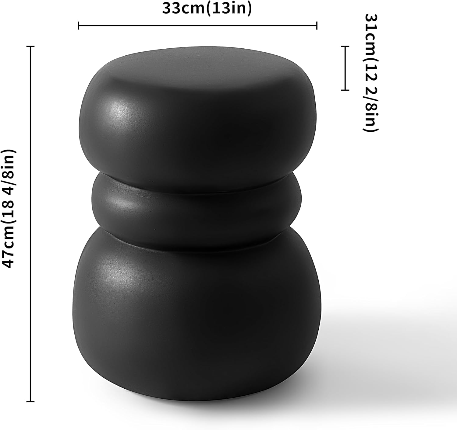 Black Concrete Side Table Unique Sculptural End Table, 19” Tall Handmade Cement Accent Table, Curved Drum Pedestal End Table for Living Room, Bedroom, or Covered Patio