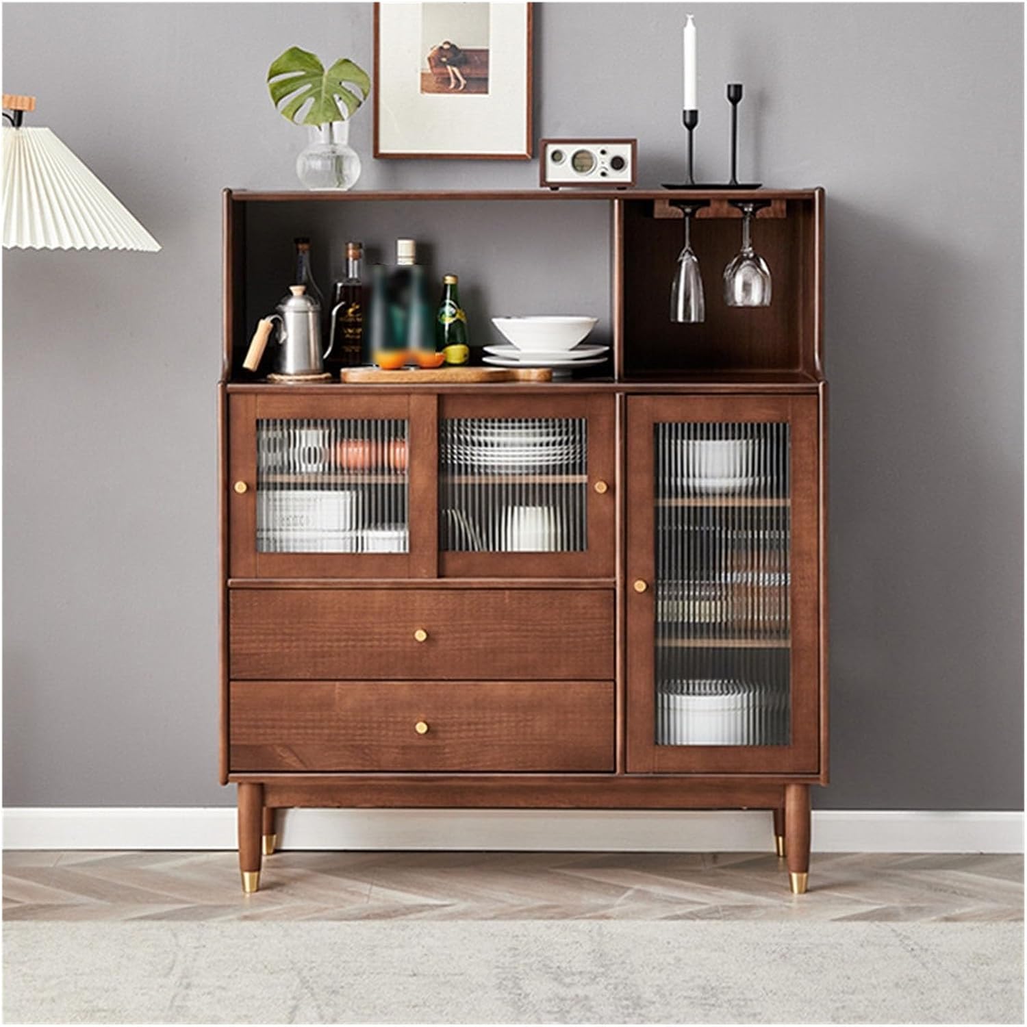 Entryway Cabinet Bar Cabinet Sideboard, Accent Kitchen Storage Cabinet with Glass Doors, Accent Cabinet for Living Room, Dining Room, Bedroom Sideboard Storage Cabinet(110 * 40 * 128cm)