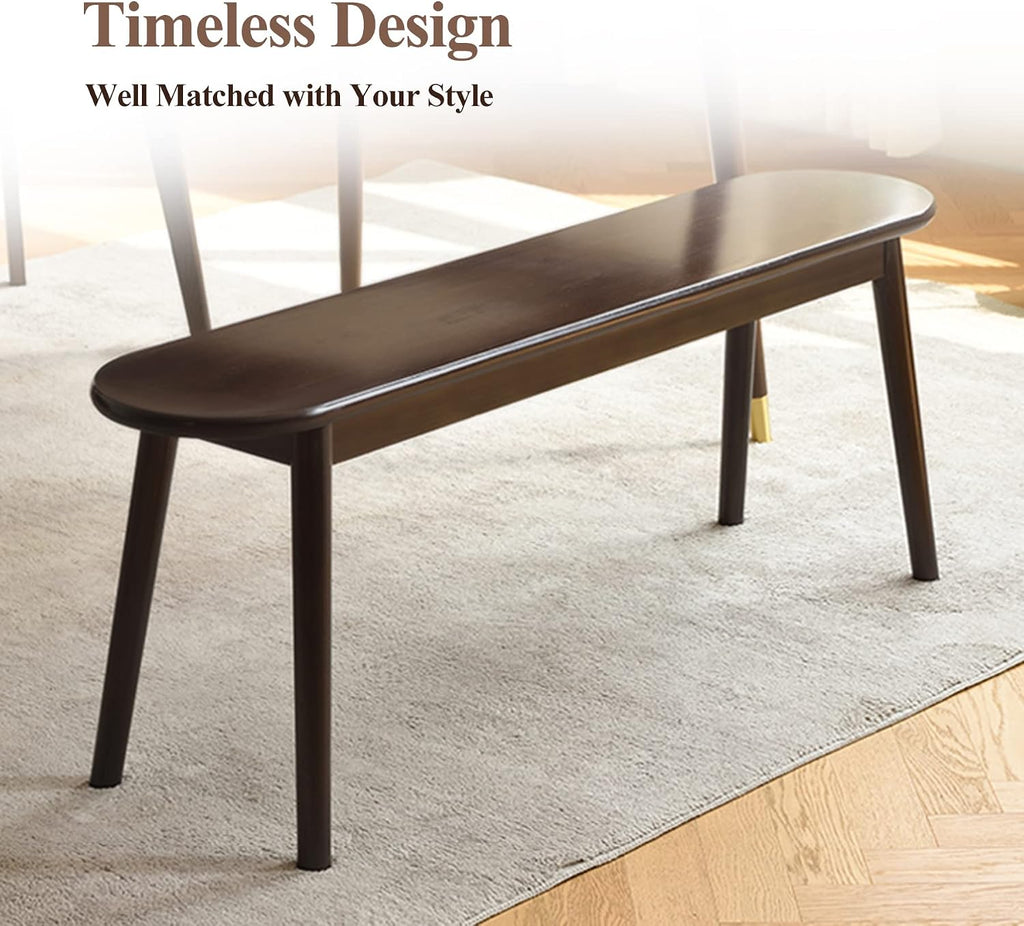 Entryway Bench, Solid Wood Dining Bench, Midcentury End of Bed Bench w/Rounded Corner, Outdoor Bench w/Robust Construction, Bedroom Bench, 10.24" W x 17.72" H（Walnut 47.2inches）