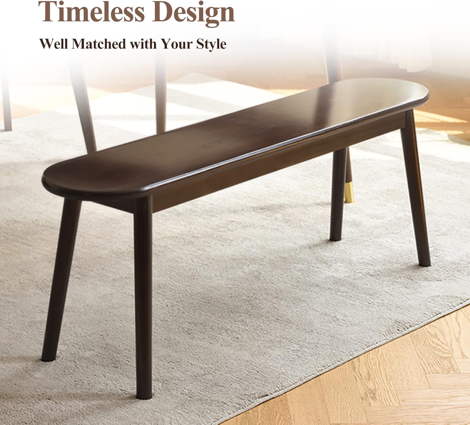 Entryway Bench, Solid Wood Dining Bench, Midcentury End of Bed Bench w/Rounded Corner, Outdoor Bench w/Robust Construction, Bedroom Bench, 10.24" W x 17.72" H（Walnut 39.4inches）