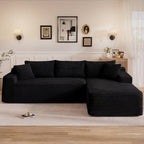 95" L Shaped Cloud Boneless Sectional Couches for Living Room, Modern Comfy Modular Deep Seat Memory Foam Compressed Corduroy Sofa Oversized Right Facing Chaise, No Assembly Required, Balck