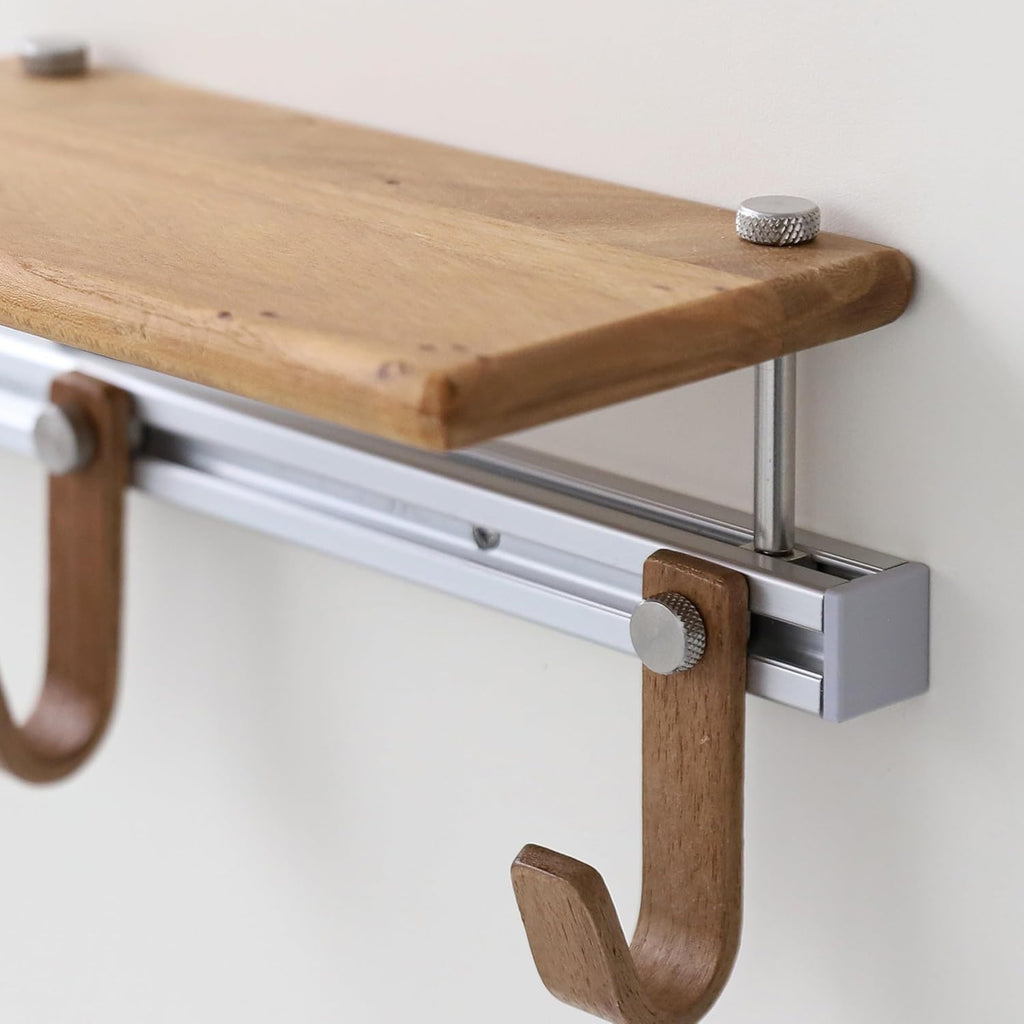 Wall Mounted Coat Rack with Shelf, Modular Entryway Hooks Organizer, Adjustable Aluminum Rail with Wooden Hooks, Expandable Storage for Entryway, Hallway, Mudroom