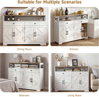 Lahomie Sideboard Buffet Cabinet with Storage, 47" Kitchen Buffet Cabinet with Charging Station, Farmhouse Coffee Bar Station with Drawers and Doors, Credenza for Kitchen Living Room Entryway, White