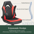 Ergonomic Computer Gaming Chair with Flip-up Armrest, Height Adjustable PU Leather Home Office Desk Chair with Lumbar Support Swivel Wheels and for Adults and Kids, Scarlet Red