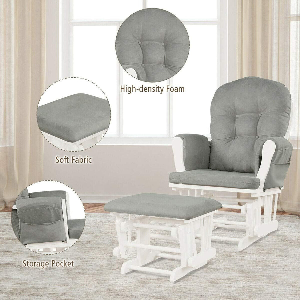 Nursery Rocking Chairs Nursery Glider Rocking Chair Wood Baby Rocker with Ottoman Cushion Upholstered Nursing Chair with Padded Arms (Light Gray)