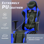 Gaming Chair, High Back PU Leather Gaming Chairs Computer Chair with Headrest & Lumbar Support, Height Adjustable Wide Seat Gaming Chairs for Adults, Game Chair with Footrest & Armrest (Blue)