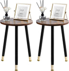 16 Inch Round Wood Walut End Table, Small Stable Side Table for Nightstand Living Room Bedroom Sofa Couch Corner, 2pcs