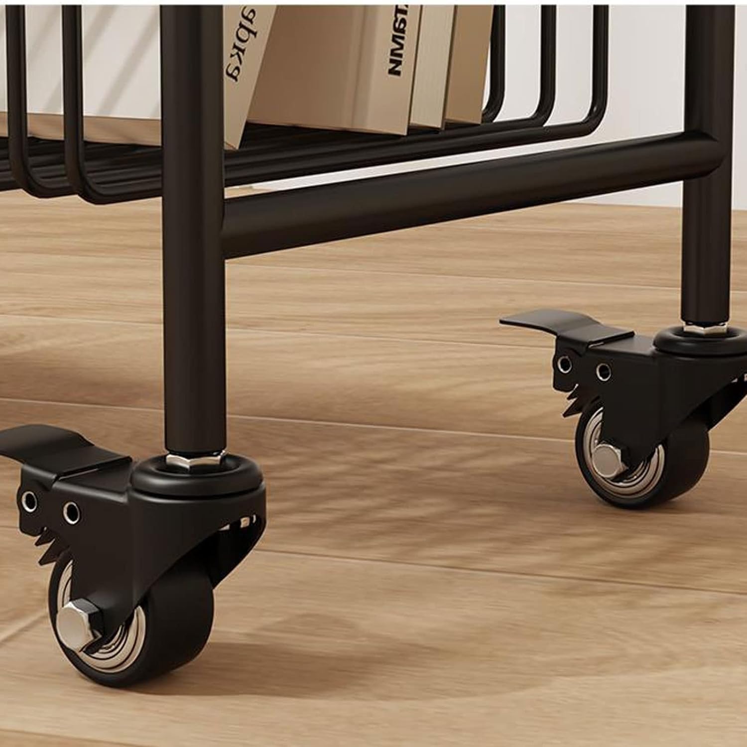 Small Sofa Side Table End Table with Wheels, 2-Tier Utility Rolling Cart Storage, Mobile Trolley Organizer with Handle (Color:A-Black)