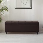 50.5 Inch Storage Ottoman Bench, Faux Leather Tufted Upholstered Bedroom Bench with Safety Hinges, Supports 300 lbs, Large Storage Bench for Living Room, Entryway (Brown)