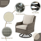 Swivel PE Wicker Chair, Outdoor Patio Chair with 360° Rotation & Water-Resistant Cushion for Porch, Deck, Balcony – All-Weather Handwoven Design (Beige, 1PCS)