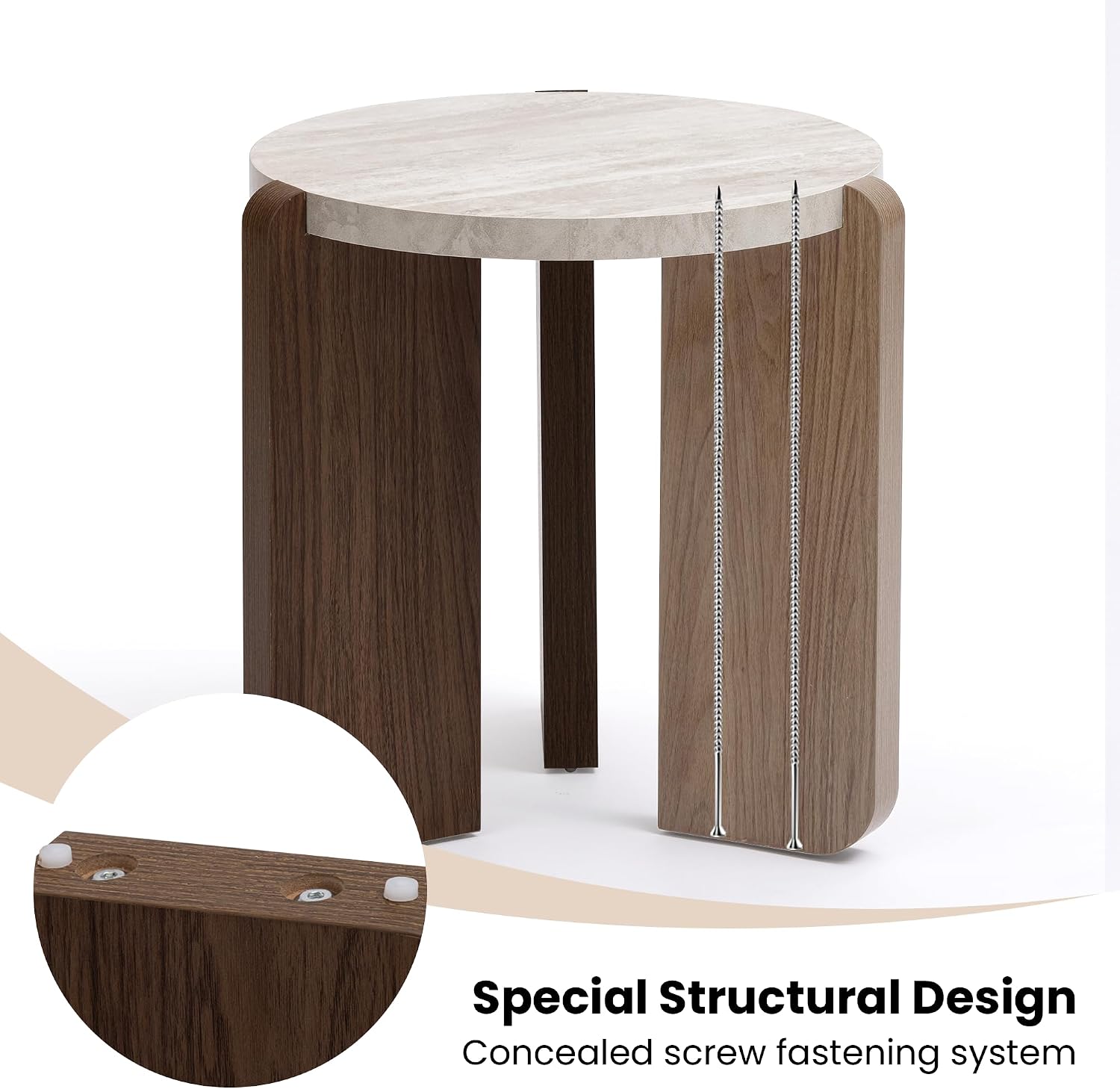 SUNBURY Side Table, Small Round End Table with 3 Legs, Nightstand for Small Spaces, Accent Table with Faux Marble Tabletopn for Living Room, Bedroom