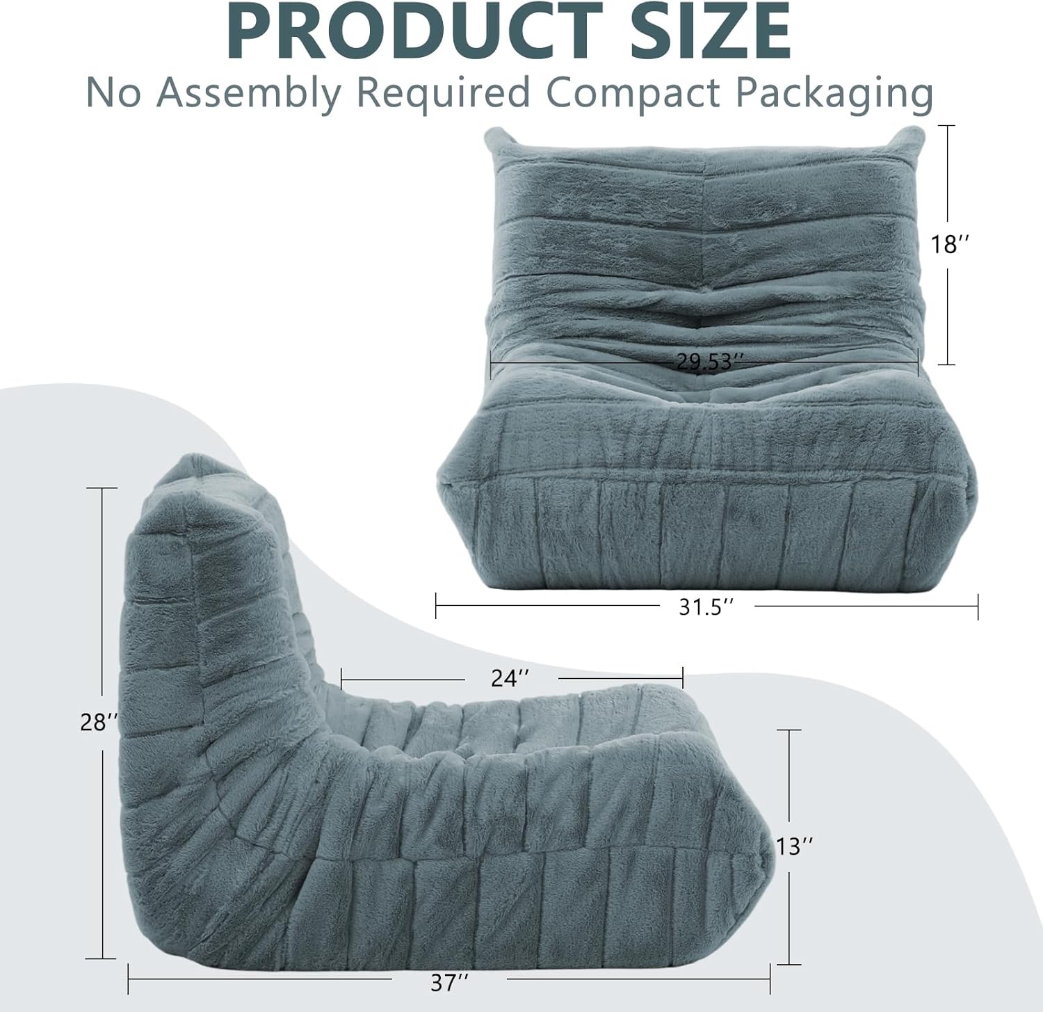 Bean Bag Chair for Adults, Giant Bean Bag Sofa Oversized Beanbag Chairs, Fireside Bean Bag Couch with High Density Sponge Filled Large Bean Bags Chair for Apartment Living Room Bedroom, Blue Grey