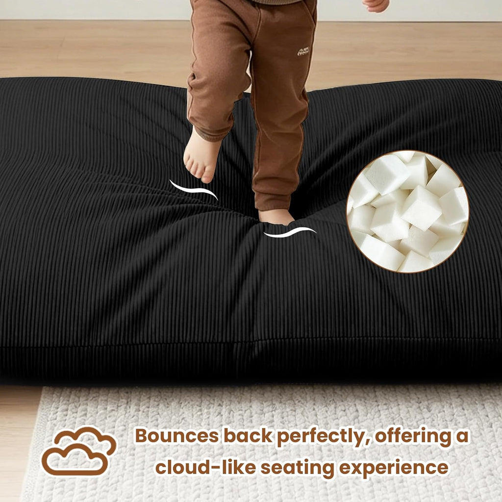 POWERFUEL Kids Bean Bag Bed 3 in 1, Foldable Compression Sofa Bed for Children, Toddler Floor Lounger with Soft Removable Washable Cover, Foam Filled Chair for Bedroom Living Room Guest Bed