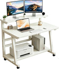 31.5 Inch Compact Rolling Computer Desk with Tier Worktable & Lockable Wheels, Small Computer Desk, Small Desk for Bedroom, Mobile Writing Workstation Easy Assembly for Home Office Small Spaces