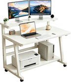 31.5 Inch Compact Rolling Computer Desk with Tier Worktable & Lockable Wheels, Small Computer Desk, Small Desk for Bedroom, Mobile Writing Workstation Easy Assembly for Home Office Small Spaces